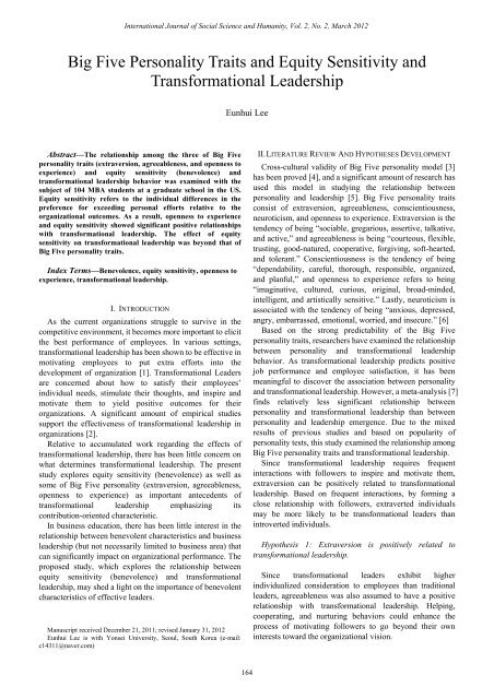 Big Five Personality Traits and Equity Sensitivity and ... - ijssh