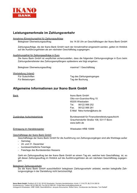 Preisverzeichnis Fleks Horten Tagesgeld - Ikano Bank GmbH
