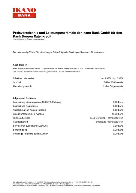 Preisverzeichnis Kash Borgen (pdf) - Ikano Bank GmbH