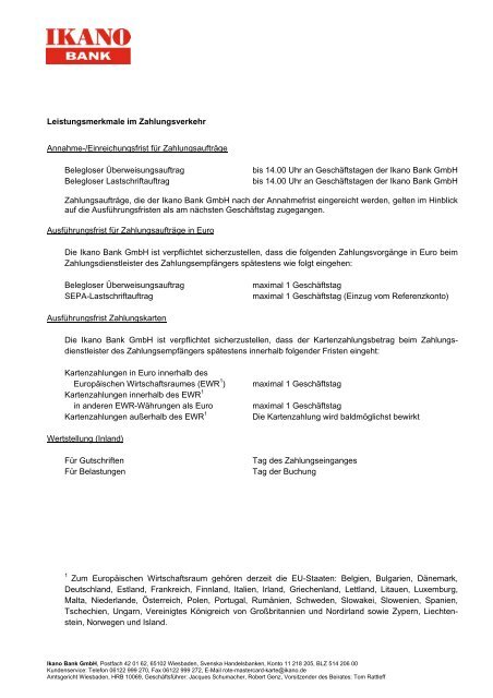 Preisverzeichnis Rote MasterCardÂ® Karte - Ikano Bank GmbH