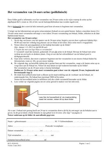 Instructie verzamelen van 24-uurs urine (poliklinisch)