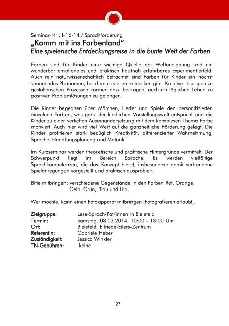 Freiwilligenakademie OWL - Fortbildungsprogramm 2014 - Awo