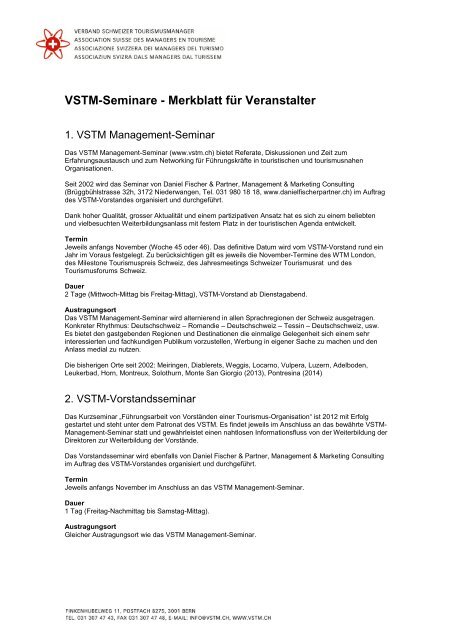 VSTM-Seminare - Merkblatt für Veranstalter
