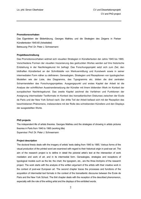 Lic. phil. Simon Oberholzer CV und Dissertationsprojekt CV and ...