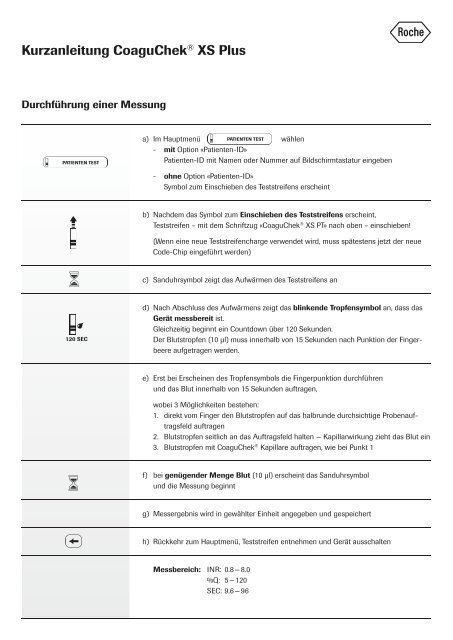 Kurzanleitung CoaguChek® XS Plus - Roche Diagnostics