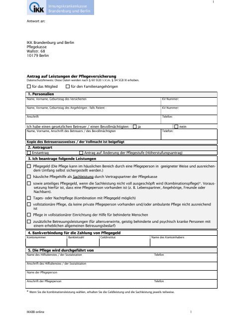 Antrag auf ambulante Leistungen - IKK Brandenburg und Berlin