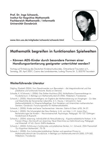 Handout - Institut fÃ¼r Kognitive Mathematik - UniversitÃ¤t OsnabrÃ¼ck