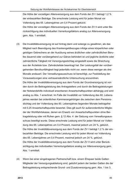 Satzung Wohlfahrtskasse der Ärztekammer für OÖ 2013