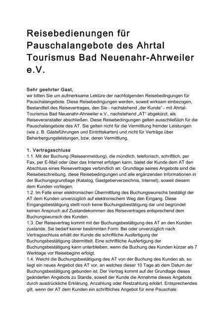 Reisebedingungen Pauschalangebote PDF - Ahrtal