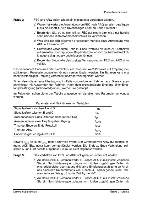 Übung 3 Kommunikationsnetze I Protokollmechanismen - Institut für ...