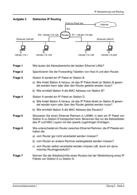 Übung 5 Kommunikationsnetze I IP Adressierung und Routing