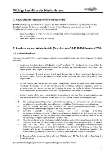 Wichtige BeschlÃ¼sse der Schulkonferenz - Immanuel-Kant-Schule ...