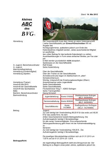 kleines ABC des BVG - Ballspiel-Verein Gräfrath ev