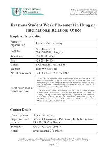 Erasmus Student Work Placement in Hungary International ...