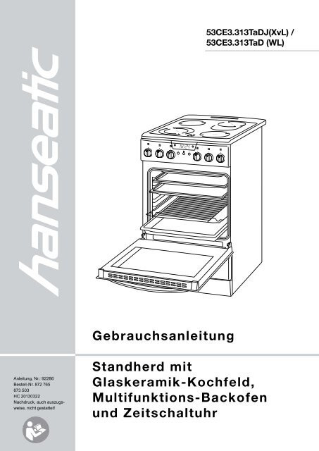 Gebrauchsanleitung Standherd mit Glaskeramik-Kochfeld ... - Schwab