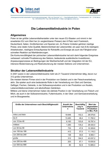 Die Lebensmittelindustrie in Polen - IKZM-D Lernen