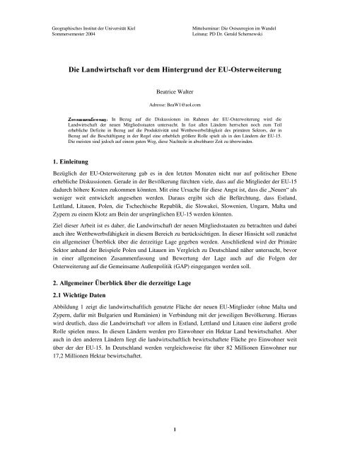 Die Landwirtschaft vor dem Hintergrund der EU ... - IKZM-D Lernen