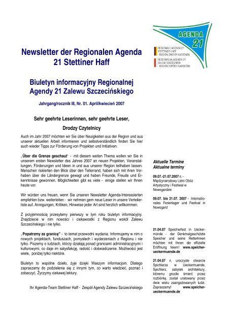 Newsletter der Regionalen Agenda 21 Stettiner Haff Biuletyn ...