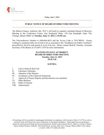 public notice of board of directors meeting - Illinois Finance Authority