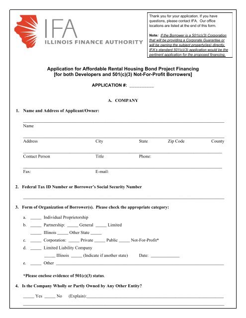 Program Application - Illinois Finance Authority