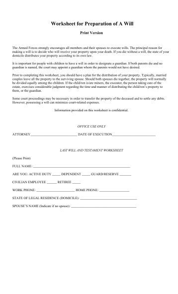 Printables Will Preparation Worksheet will preparation worksheet vintagegrn