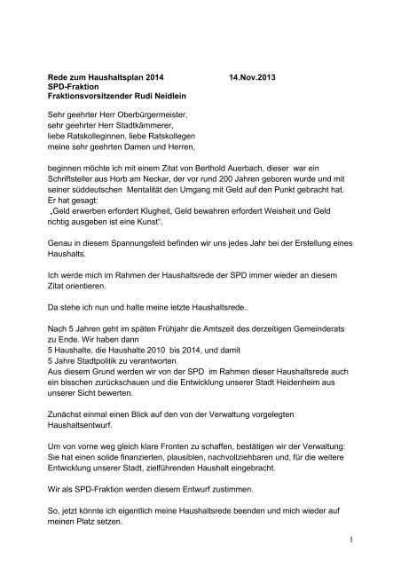 Stellungnahme Rudi Neidlein - SPD - Stadt Heidenheim
