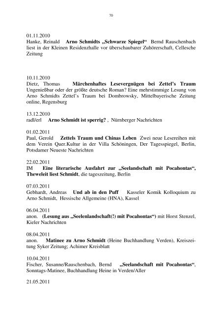 Bibliographie Arno Schmidt. 13. Nachlieferung. Bielefeld - GASL ...