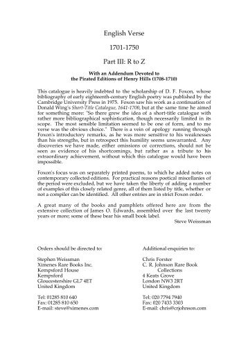 Foxon R to Z - International League of Antiquarian Booksellers