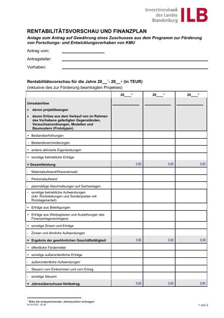 Rentabilitatsvorschau Muster Excel