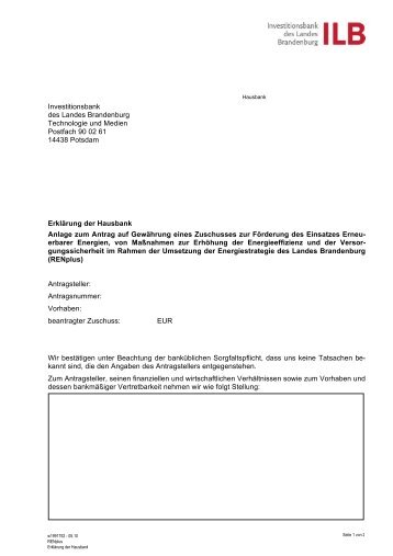 Anlage Hausbankerklärung (PDF 0,27 MB) - ILB