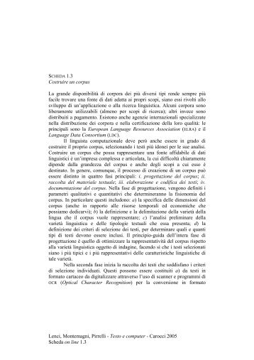 Costruire un corpus - Istituto di Linguistica Computazionale