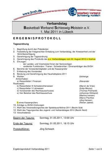 Verbandstag Basketball - Basketballverband Schleswig-Holstein e.v.