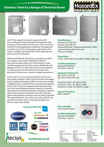 Stainless Steel Ex e Range of Terminal Boxes - iLECSYS