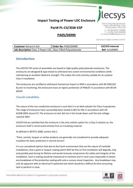 Impact Testing of Power LOC Enclosure Part# PL-CII ... - iLECSYS