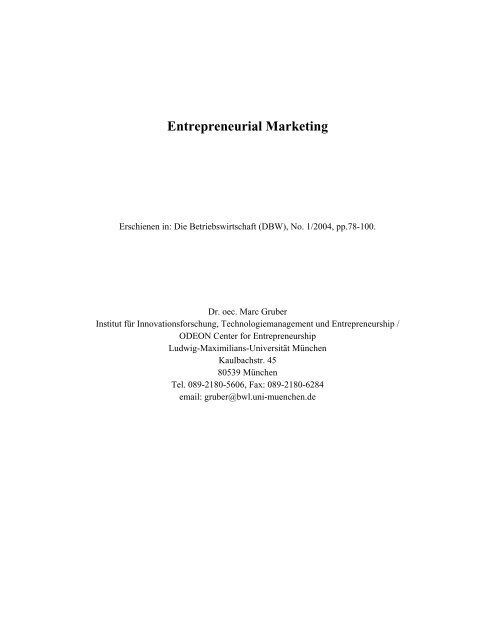 Entrepreneurial Marketing - Infoscience