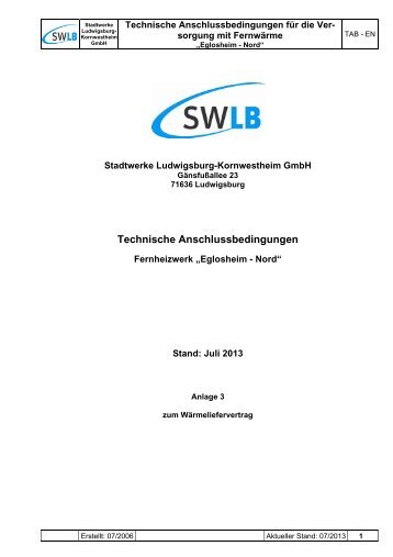 Technische Anschlussbedingungen - Stadtwerke Ludwigsburg