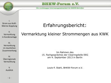 Vortrag von Louis-F. Stahl, BHKW-Forum - Clearingstelle EEG