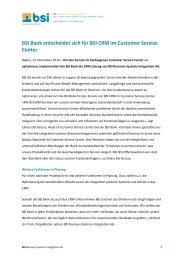 BSI Bank entscheidet sich für BSI CRM im Customer Service Center