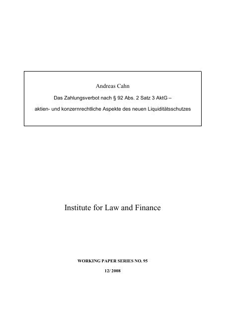 Das Zahlungsverbot nach Â§ 92 Abs. 2 Satz 3 AktG - Institute For Law ...