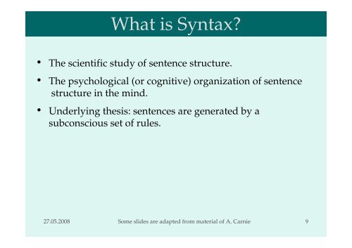 Introduction to Syntax Session 1