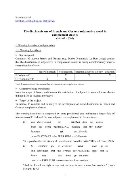 The diachronic use of French and German subjunctive mood in ...