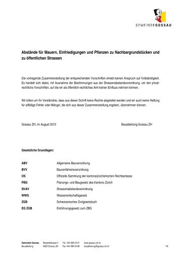 Abstände gegenüber Grundstückgrenzen - Gemeinde Gossau