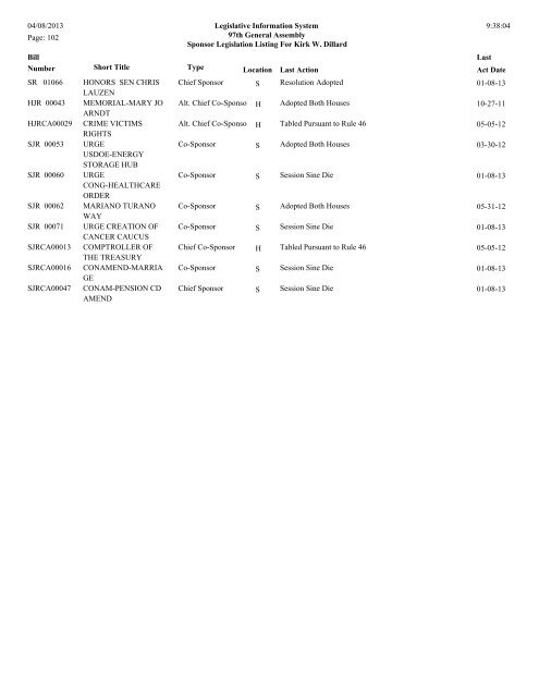 Senate Sponsor's bills - Illinois General Assembly