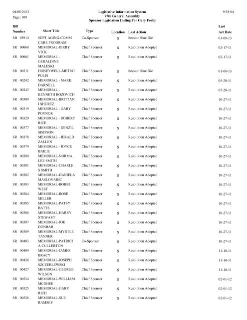 Senate Sponsor's bills - Illinois General Assembly