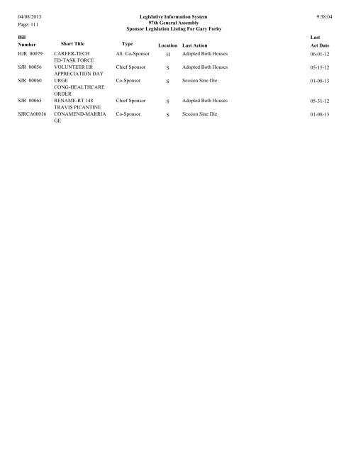 Senate Sponsor's bills - Illinois General Assembly