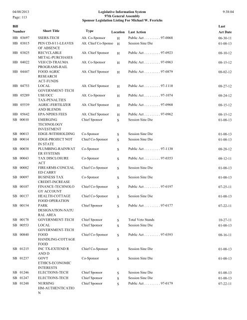 Senate Sponsor's bills - Illinois General Assembly