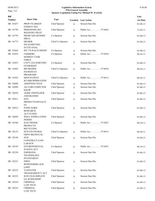 Senate Sponsor's bills - Illinois General Assembly