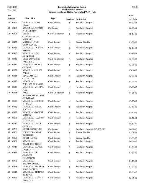 Senate Sponsor's bills - Illinois General Assembly