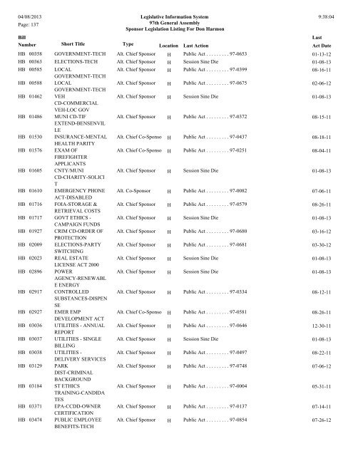 Senate Sponsor's bills - Illinois General Assembly