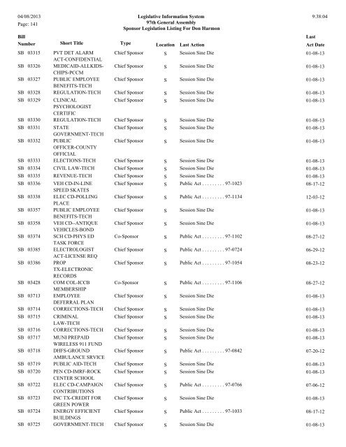 Senate Sponsor's bills - Illinois General Assembly